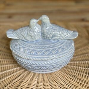 Vintage Hand Glazed Ceramic Dove Covered Bowl